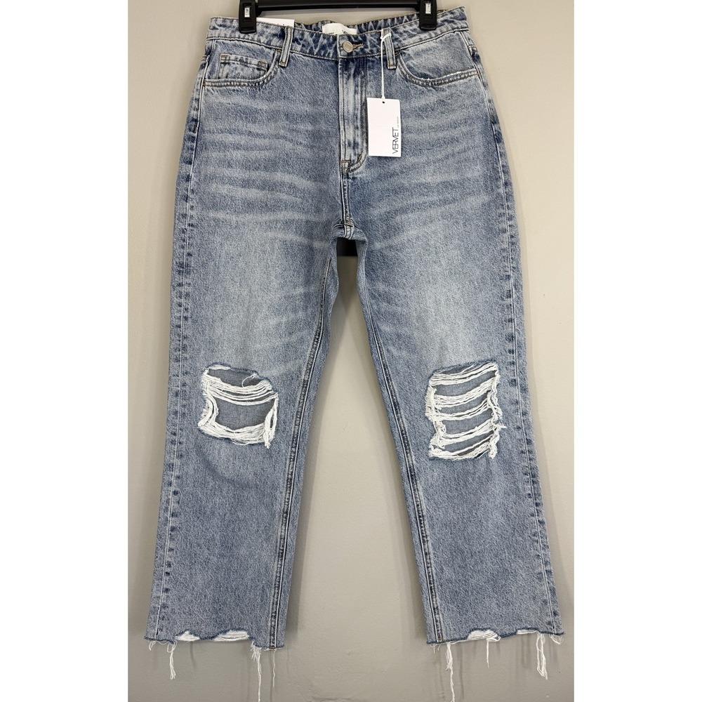 Vervet High Rise Straight Leg Jean Women's 30 Distressed Ripped Knees NWT